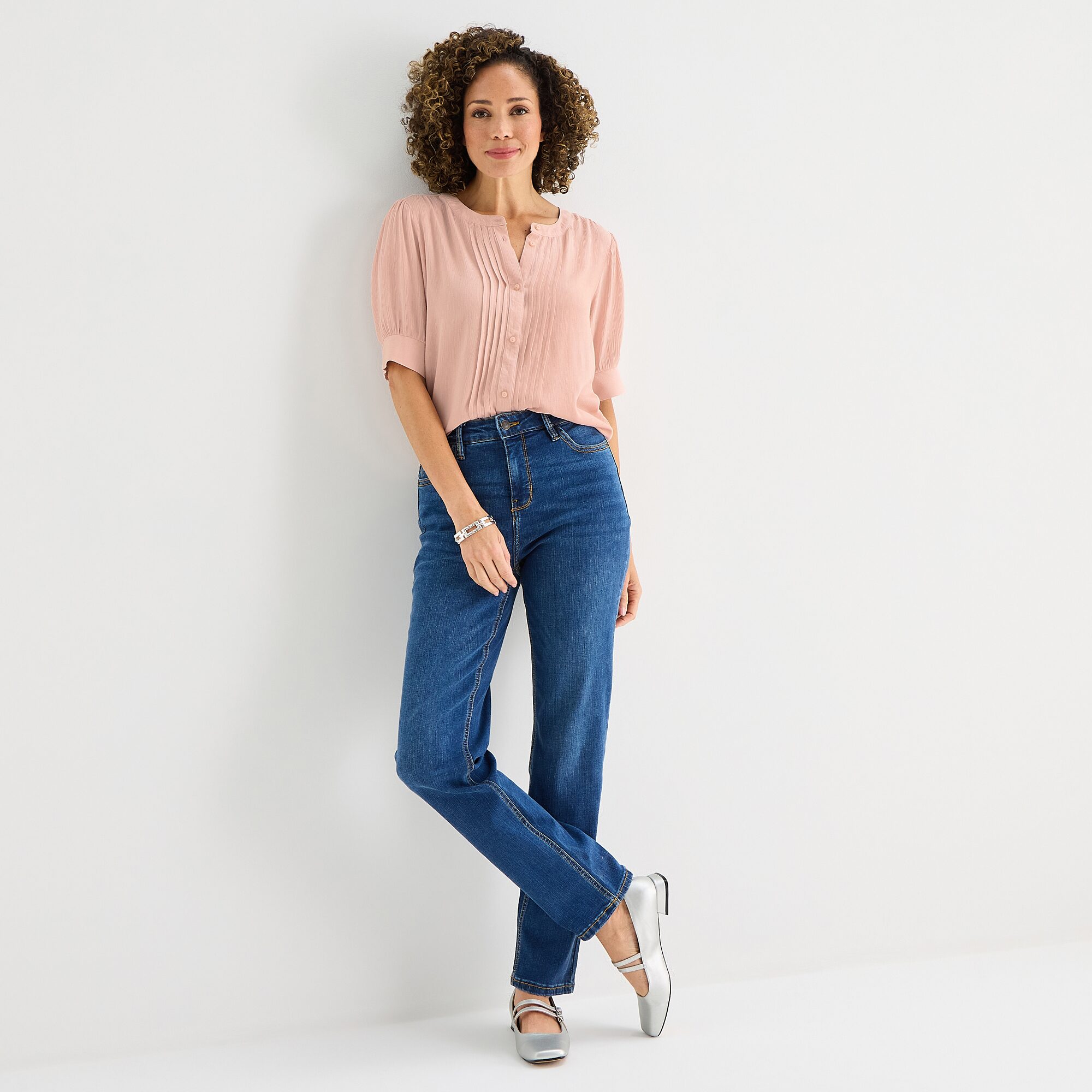 Liz Claiborne Womens Crew Neck Short Sleeve Blouse