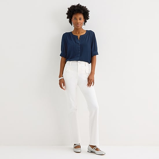 Liz Claiborne Womens Crew Neck Short Sleeve Blouse