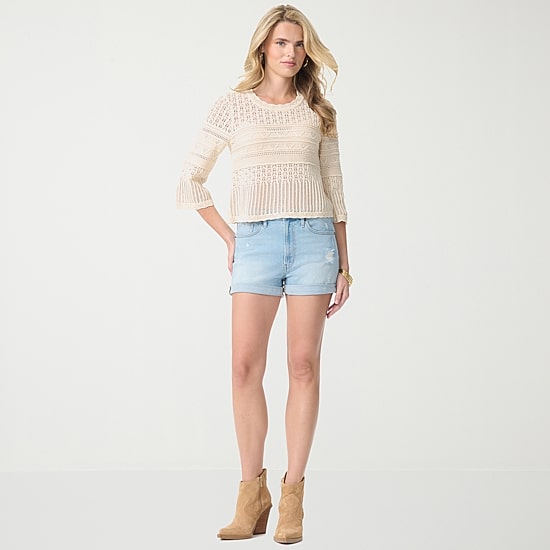 JS Jessica Simpson Womens Crew Neck 3/4 Sleeve Pullover Sweater