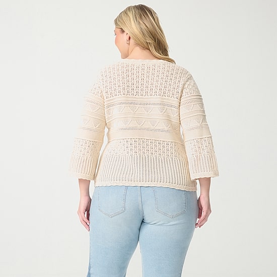 JS Jessica Simpson Plus Womens Round Neck 3/4 Sleeve Pullover Sweater
