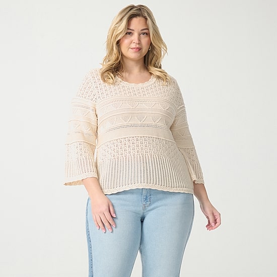 JS Jessica Simpson Plus Womens Round Neck 3/4 Sleeve Pullover Sweater