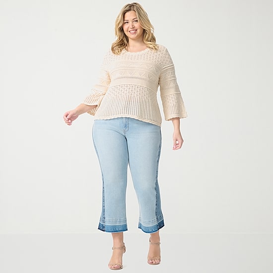 JS Jessica Simpson Plus Womens Round Neck 3/4 Sleeve Pullover Sweater