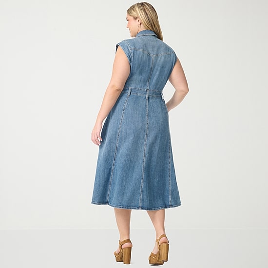 JS Jessica Simpson Womens Plus Midi Sleeveless A-Line Dress
