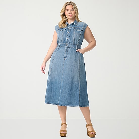 JS Jessica Simpson Womens Plus Midi Sleeveless A-Line Dress