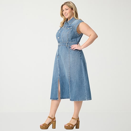 JS Jessica Simpson Womens Plus Midi Sleeveless A-Line Dress