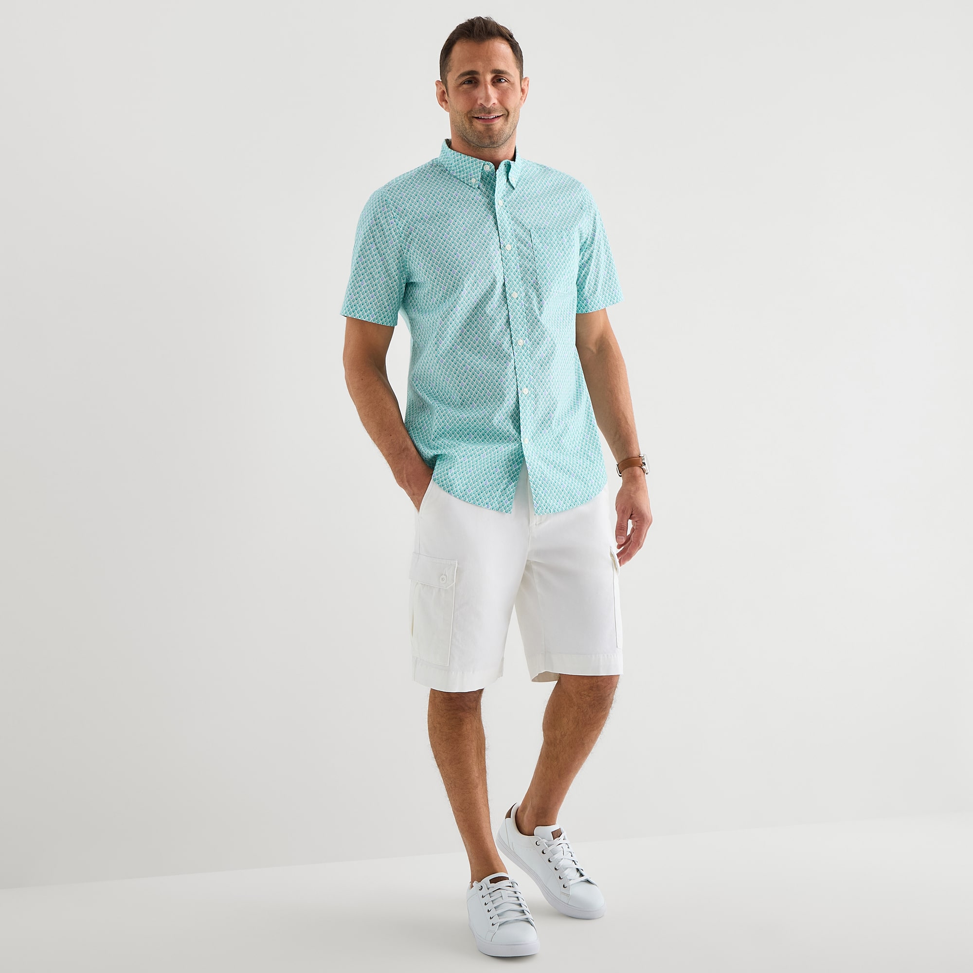 St. John's Bay Everyday Stretch Mens Short Sleeve Classic Fit Button-Down Shirt