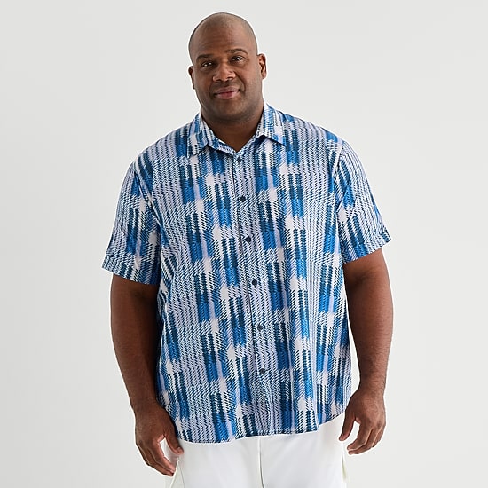 Shaquille O'Neal XLG™ Performance Mens Short Sleeve Regular Fit Big and Tall Button-Down Shirt