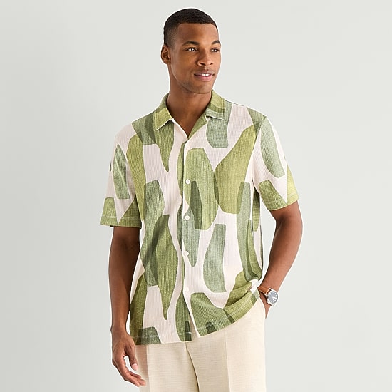 J. Ferrar Abstract Print Mens Short Sleeve Camp Shirt