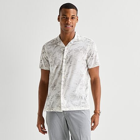 j ferrar short sleeve dress shirt J. Ferrar Floral Mens Short Sleeve Camp Shirt, Color: Green Floral Emb