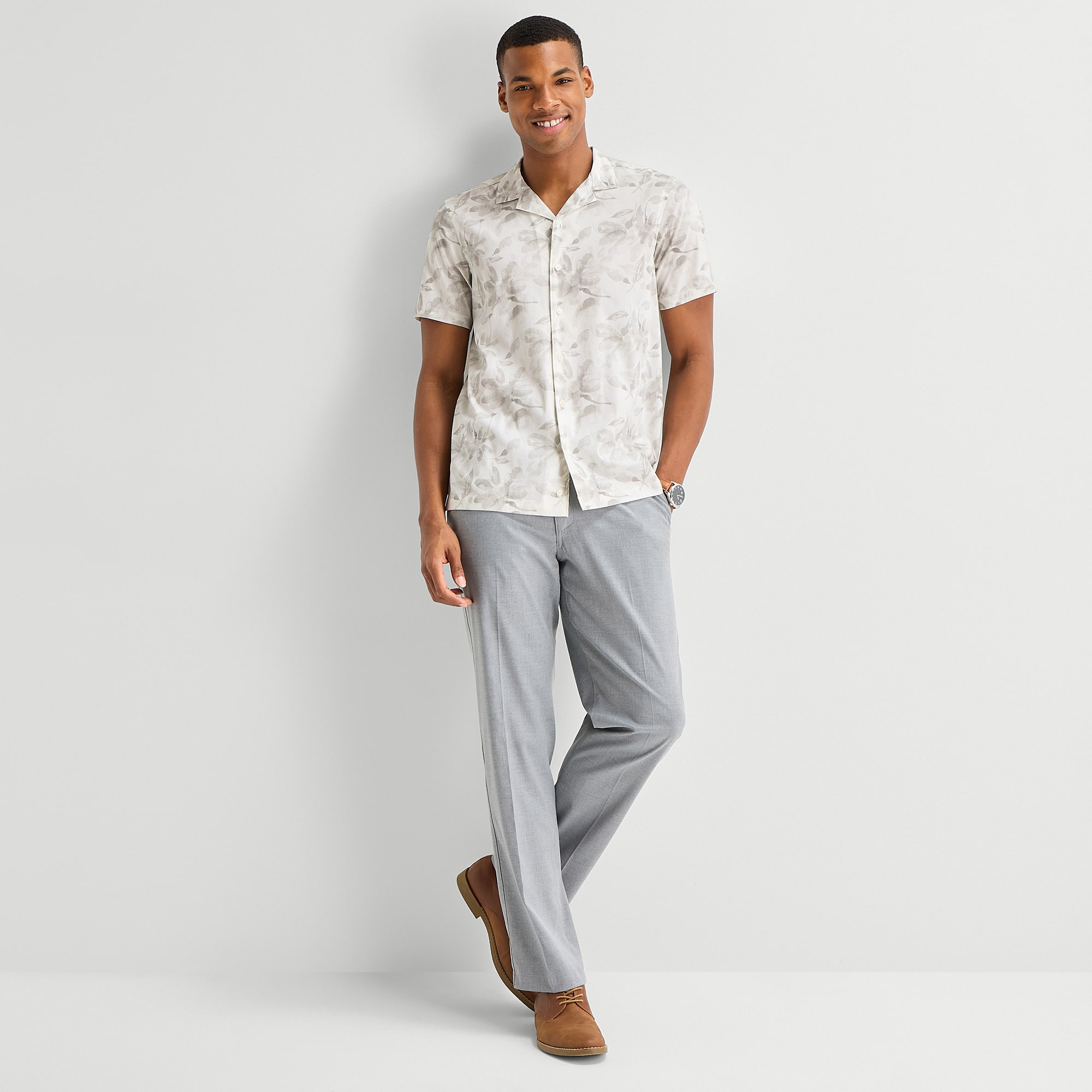 J. Ferrar Floral Mens Short Sleeve Camp Shirt