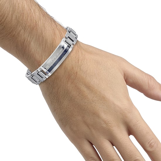 Mens 1/5 CT. T.W. Diamond Stainless Steel and Tungsten Bracelet