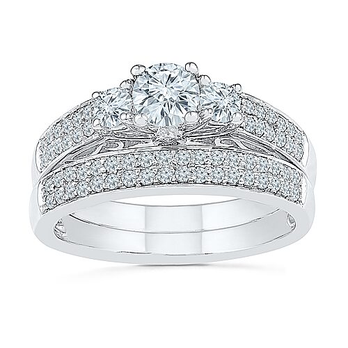 Womens 1 CT. T.W. Natural White Diamond 10K Gold Round Bridal Set, 7, White