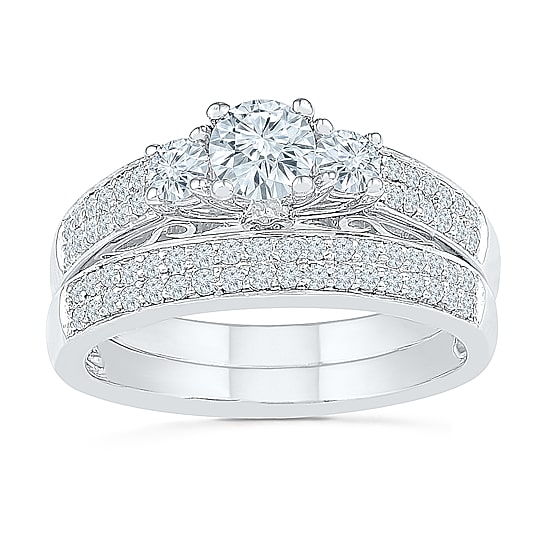Womens 1 CT. T.W. Natural White Diamond 10K Gold Round Bridal Set