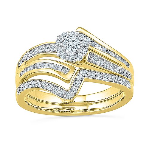 Womens 1/2 CT. T.W. Natural White Diamond 10K Gold Round Side Stone Bridal Set, 9, Yellow