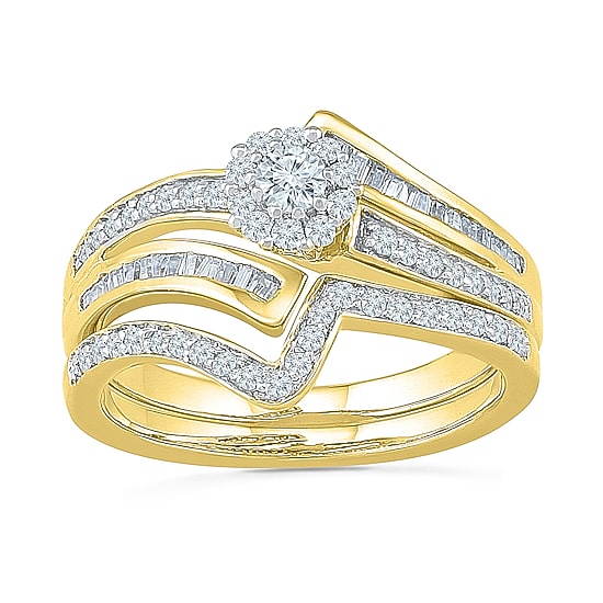 Womens 1/2 CT. T.W. Natural White Diamond 10K Gold Round Side Stone Bridal Set
