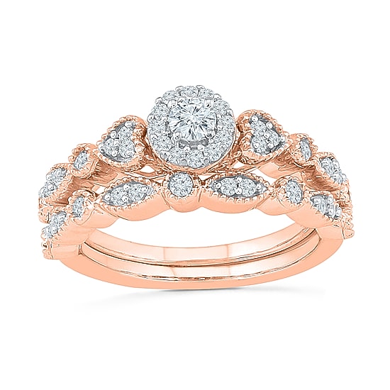 Womens 1/2 CT.T.W. Natural Diamond 10K Rose Gold Bridal Set
