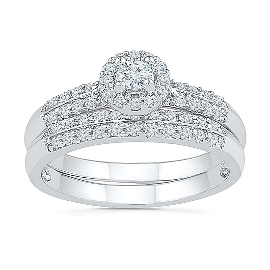 Womens 1/2 CT.T.W. Natural Diamond 10K White Gold Bridal Set