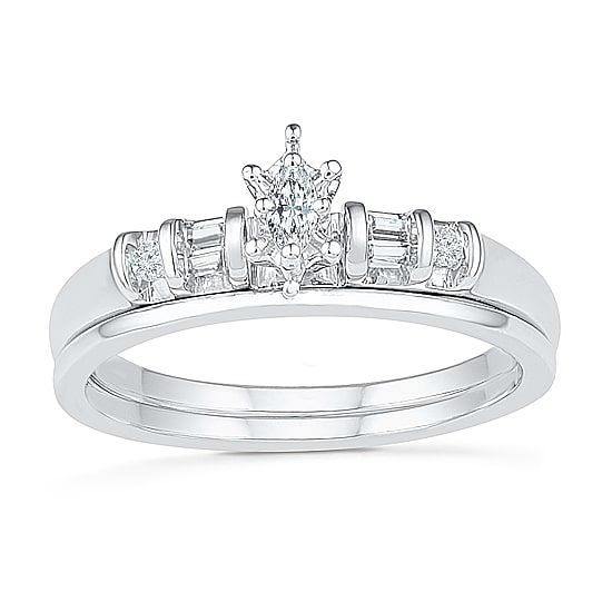 Womens 1/5 CT.T.W. Natural Diamond 10K White Gold Bridal Set