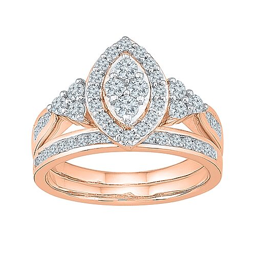 Womens 1 CT.T.W. Natural Diamond 10K Rose Gold Bridal Set, 9, Rose
