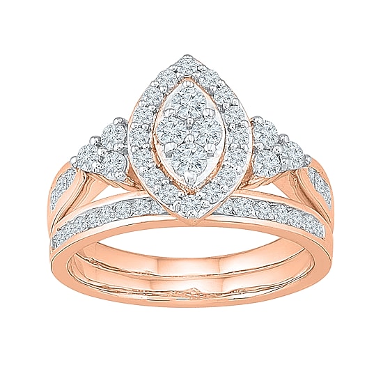Womens 1 CT.T.W. Natural Diamond 10K Rose Gold Bridal Set
