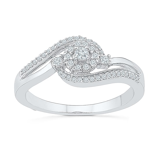 Promise My Love Womens 1/5 CT. Natural White Diamond Sterling Silver Round Side Stone Halo Promise Ring
