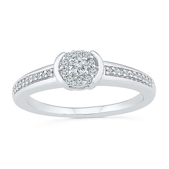 Promise My Love Womens 1/5 CT. Natural White Diamond Sterling Silver Round Side Stone Halo Promise Ring