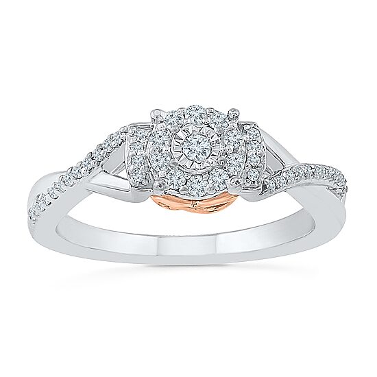 Womens 1/4 CT. T.W. Natural White Diamond Sterling Silver Round Side Stone Promise Ring