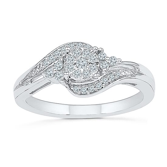Promise My Love Womens 1/6 CT. T.W. Natural White Diamond Sterling Silver Round Side Stone Promise Ring