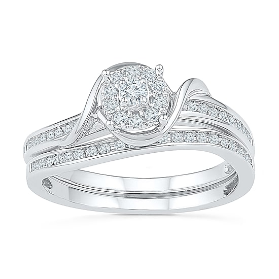 Promise My Love Womens 1/4 CT. T.W. Natural White Diamond Sterling Silver Round Side Stone Halo Promise Ring