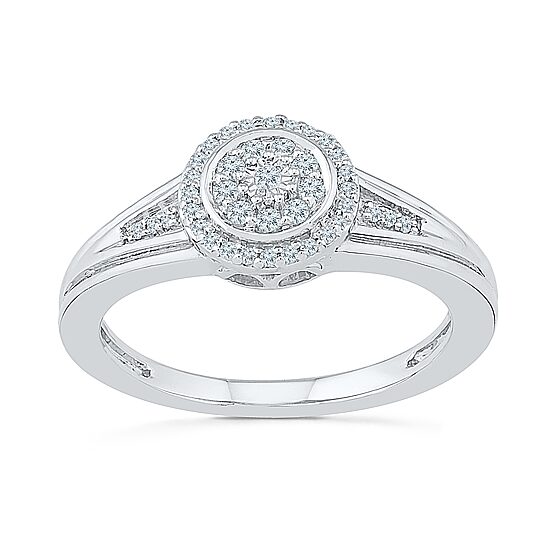 Promise My Love Womens 1/6 CT. T.W. Natural White Diamond Sterling Silver Round Side Stone Halo Promise Ring