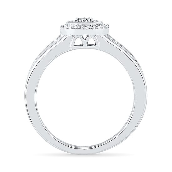 Promise My Love Womens 1/6 CT. T.W. Natural White Diamond Sterling Silver Round Side Stone Halo Promise Ring