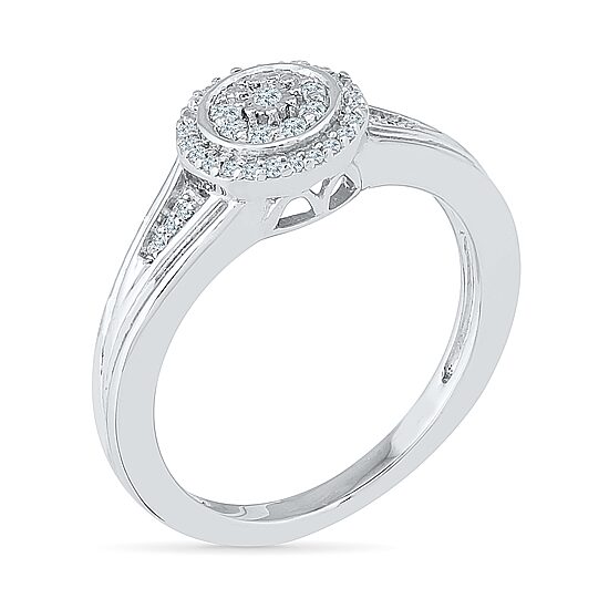 Promise My Love Womens 1/6 CT. T.W. Natural White Diamond Sterling Silver Round Side Stone Halo Promise Ring