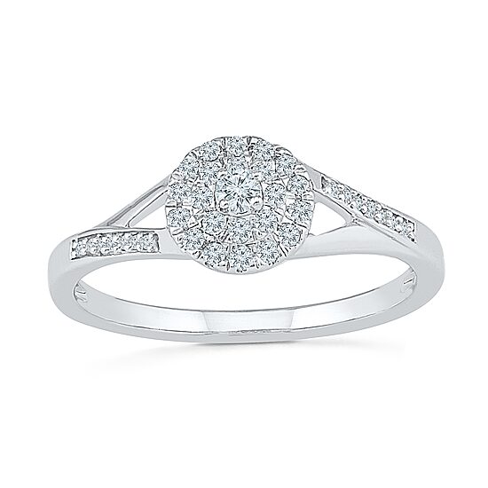 Promise My Love Womens 1/5 CT. Natural White Diamond Sterling Silver Round Side Stone Promise Ring