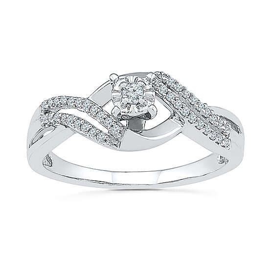 Promise My Love Womens 1/6 CT. T.W. Natural White Diamond Sterling Silver Round Crossover Promise Ring