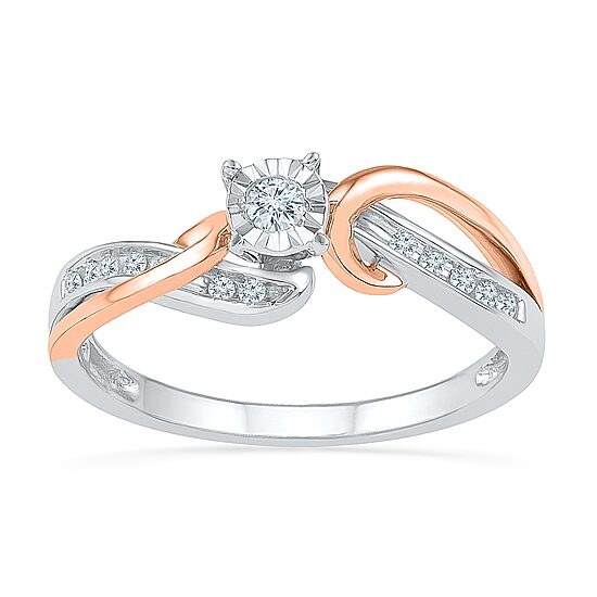 Promise My Love Womens 1/8 CT. T.W. Natural White Diamond Sterling Silver Round Bypass  Promise Ring