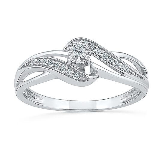 Promise My Love Womens 1/10 CT. T.W. Natural White Diamond Sterling Silver Round Bypass  Promise Ring