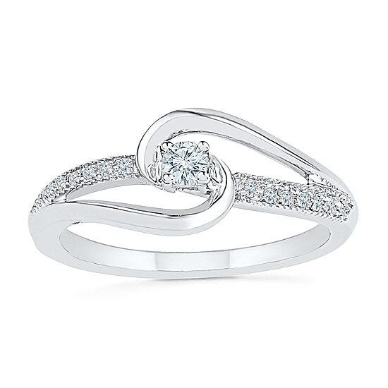 Promise My Love Womens 1/8 CT. T.W. Natural White Diamond Sterling Silver Round Side Stone Promise Ring