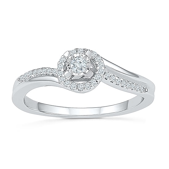 Promise My Love Womens 1/6 CT. T.W. Natural White Diamond Sterling Silver Round Side Stone Halo Promise Ring