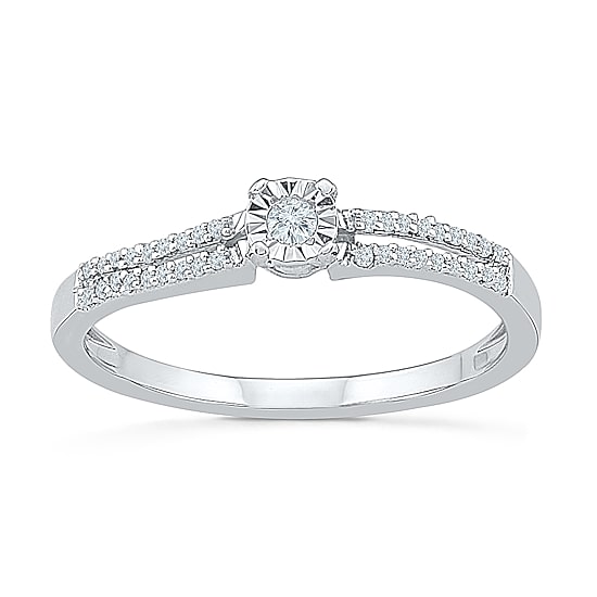Promise My Love Womens 1/10 CT. T.W. Natural White Diamond Sterling Silver Round Side Stone Halo Promise Ring