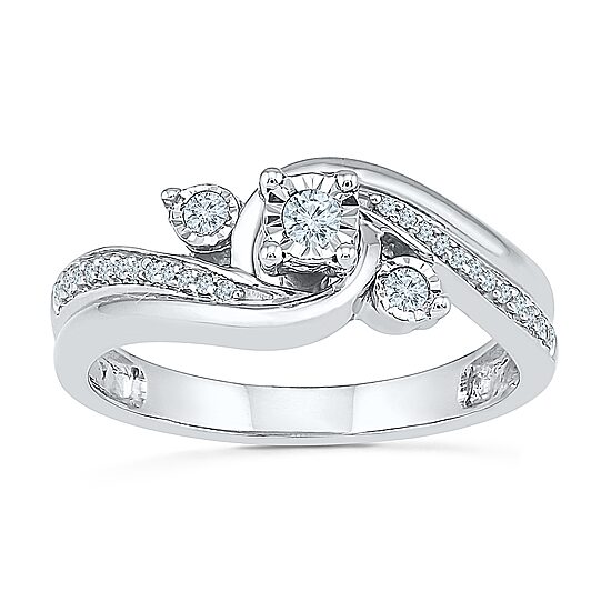 Promise My Love Womens 1/6 CT. T.W. Natural White Diamond Sterling Silver Round Side Stone 3-Stone Promise Ring