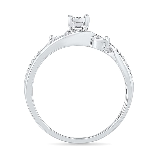 Promise My Love Womens 1/6 CT. T.W. Natural White Diamond Sterling Silver Round Side Stone 3-Stone Promise Ring