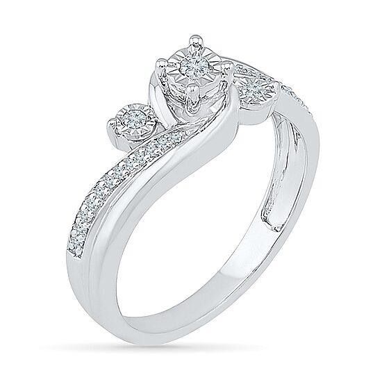 Promise My Love Womens 1/6 CT. T.W. Natural White Diamond Sterling Silver Round Side Stone 3-Stone Promise Ring