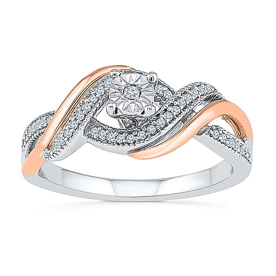 Promise My Love Womens 1/6 CT. T.W. Natural White Diamond Sterling Silver Round Crossover Promise Ring