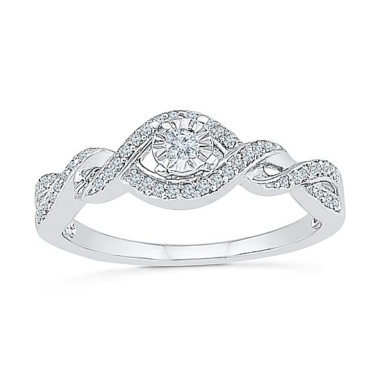 Promise My Love Womens 1/5 CT. Natural White Diamond Sterling Silver Round Side Stone Promise Ring