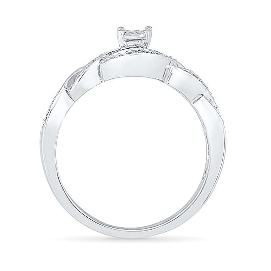 Promise My Love Womens 1/5 CT. Natural White Diamond Sterling Silver Round Side Stone Promise Ring