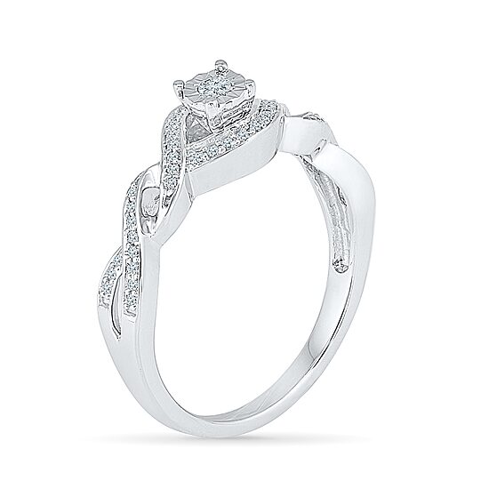 Promise My Love Womens 1/5 CT. Natural White Diamond Sterling Silver Round Side Stone Promise Ring