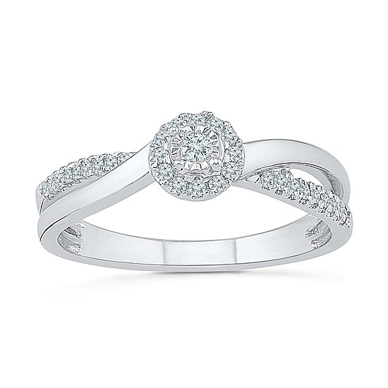 Womens 1/5 CT. Natural White Diamond Sterling Silver Round Side Stone Halo Promise Ring