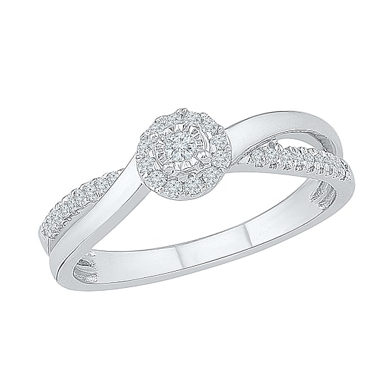 Womens 1/5 CT. Natural White Diamond Sterling Silver Round Side Stone Halo Promise Ring