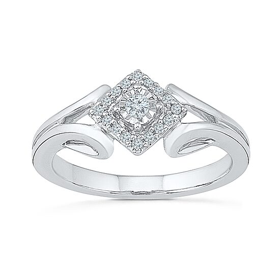 Promise My Love Womens 1/6 CT. T.W. Natural White Diamond Sterling Silver Halo Promise Ring