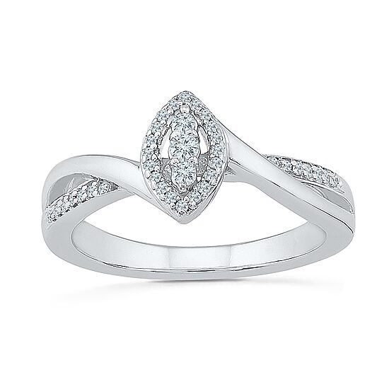 Promise My Love Womens 1/6 CT. T.W. Natural White Diamond Sterling Silver Marquise Side Stone Halo Promise Ring